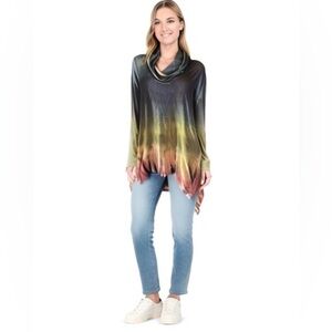 Art of Cloth Ombre Tie Dye Shark Tail Cowl Neck Tunic